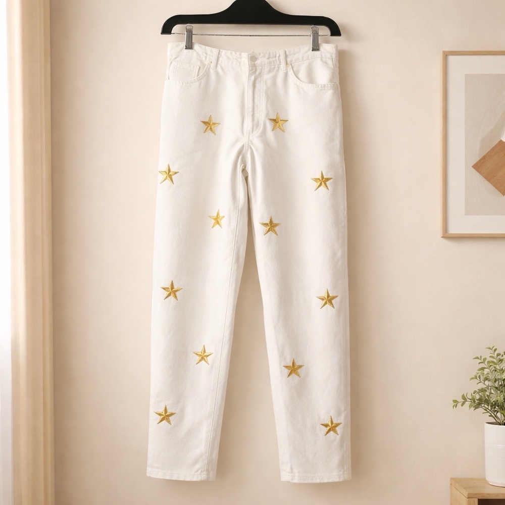 White Jeans with Gold Star Accents